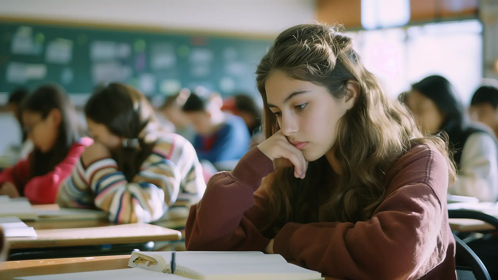 Une élève passe un examen à l'école et semble perdre confiance en soi. Espace Zen